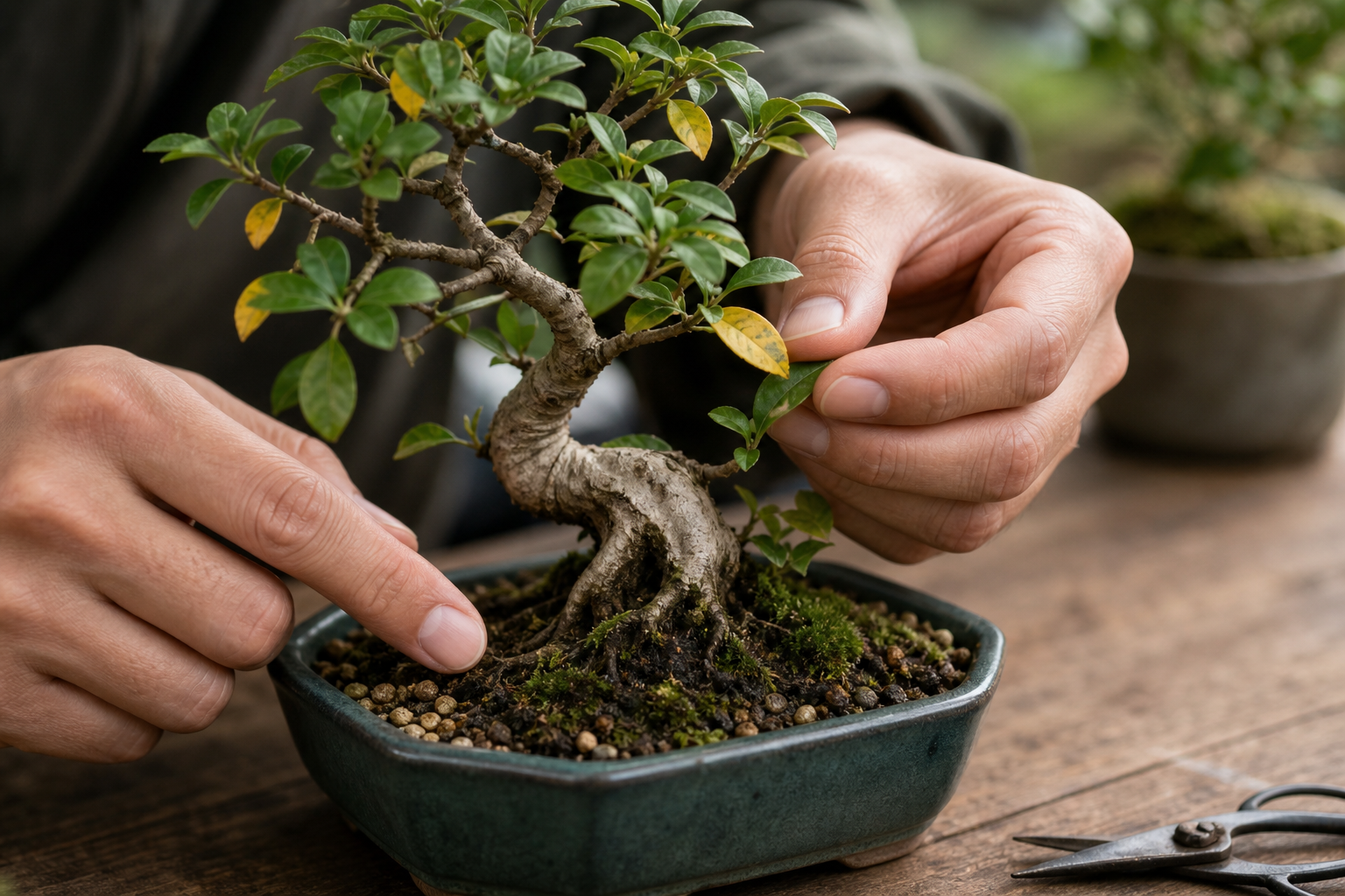 Bonsai mit welken Blättern